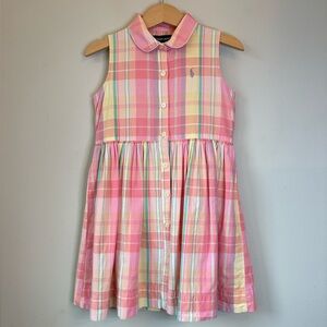 Girl’s Ralph Lauren Vintage Pink Plaid Collared Dress Size 4